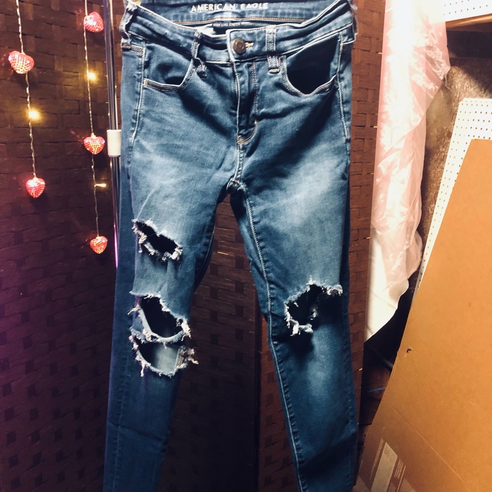 American Eagle Outfitters Women's Ripped Blue Skinny Jeans